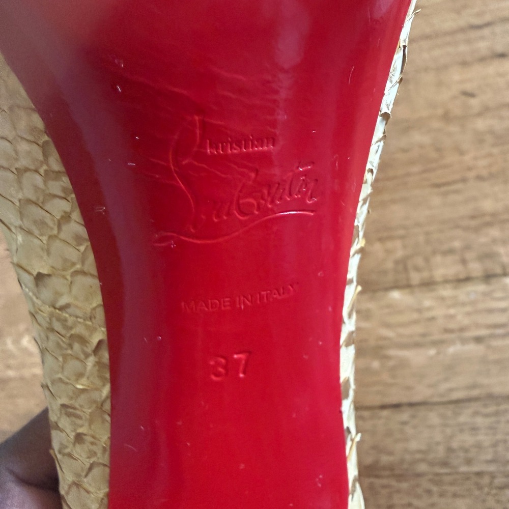 Christian Louboutin Python Peep Toe Pumps Gold Metallic Red Bottom Heels Size 37 - Picture 5 of 7